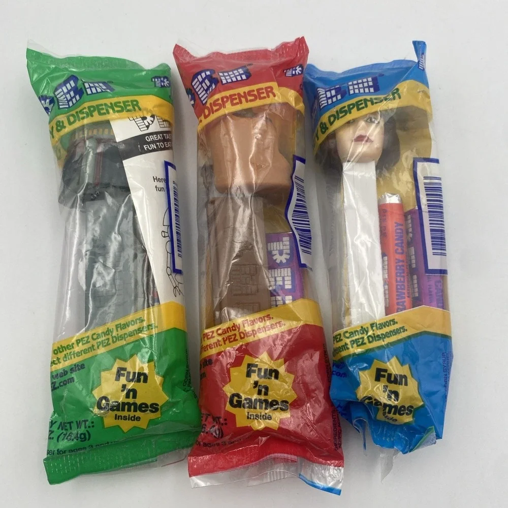 Lot‎ of 3 Vintage Star Wars PEZ Dispensers Factory Sealed Leia Ewok Boba Fett